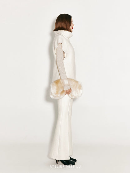 ATELIER MISS LU Fall-Winter Warm Sheep Wool Knitted Flared pants - LOVE.