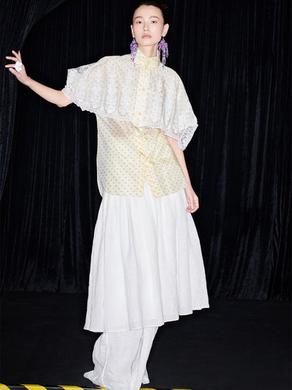 M essential Mackay designer polka dot silk cotton Chinese short-sleeved shirt - SILVER.