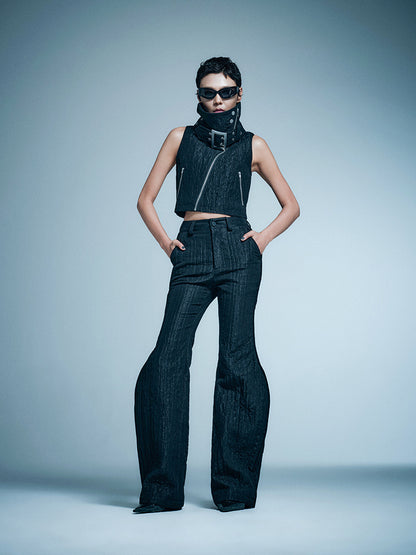 ANNAKIKI model functional stand-up collar buckle vest-KELLY
