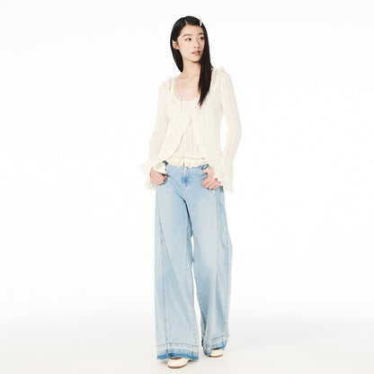 FAME Comfortable Fairy Lace Spliced Knitted Cardigan Top - MASON