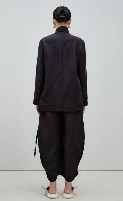 ZHUCHONGYUN black wrap style top and cocoon-shaped long pants outfit set-ARMSTRONG.