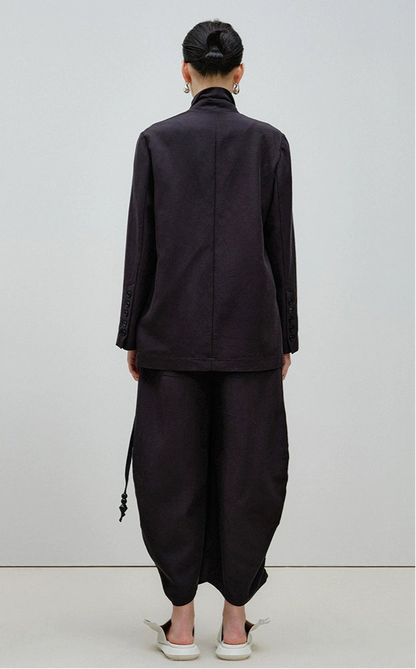 ZHUCHONGYUN black wrap style top and ruched pant outfit set-ARMSTRONG.