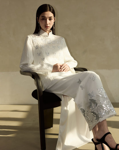 HECO Butterfly Embroidery black white High-waisted Straight Skirt Women - CODE.