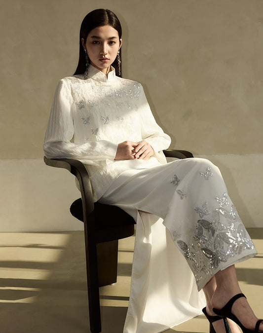 HECO Butterfly Embroidery black white High-waisted Straight Skirt Women - CODE.