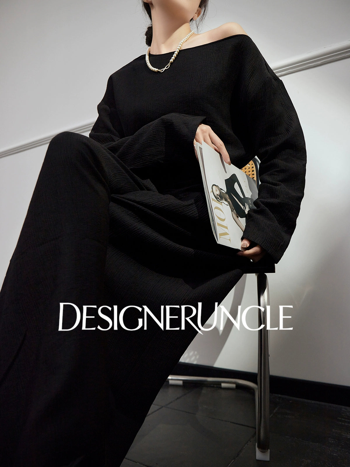 DGU "Night Chanting" black knitted suit women's loose slimming high-end foreign style - COMU.