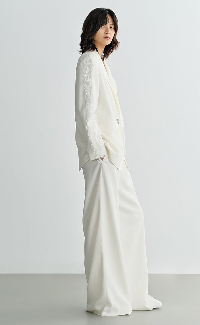 COMME MOI Lu Yan designer new women's fringed lace triacetic acid wide suit - WORRY.