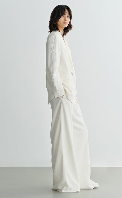 COMME MOI Lu Yan designer new women's fringed lace triacetic acid wide suit - WORRY.