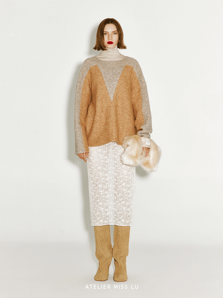 ATELIER MISS LU Fall/Winter Sheep Wool Texture Slightly Sheer Skirt - NIXIE.