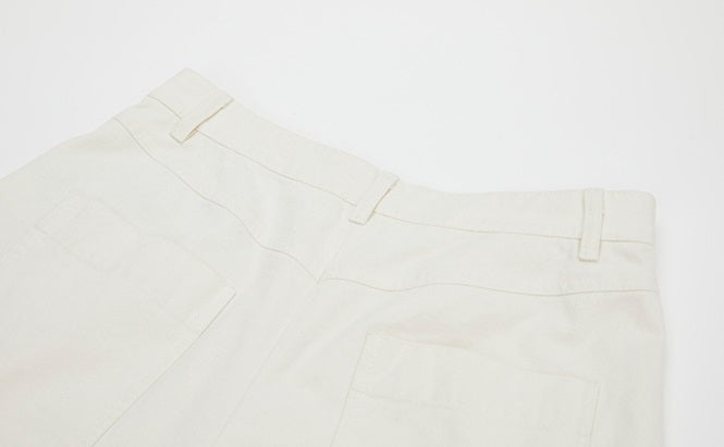 ZHUCHONGYUN  White Cotton Slacks Pockets Cocoon Pants-MIUNA.