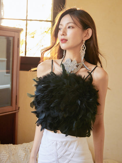 DOLLY Elegant Black/White Sleeveless Suspender Short Chic Vest-CASA