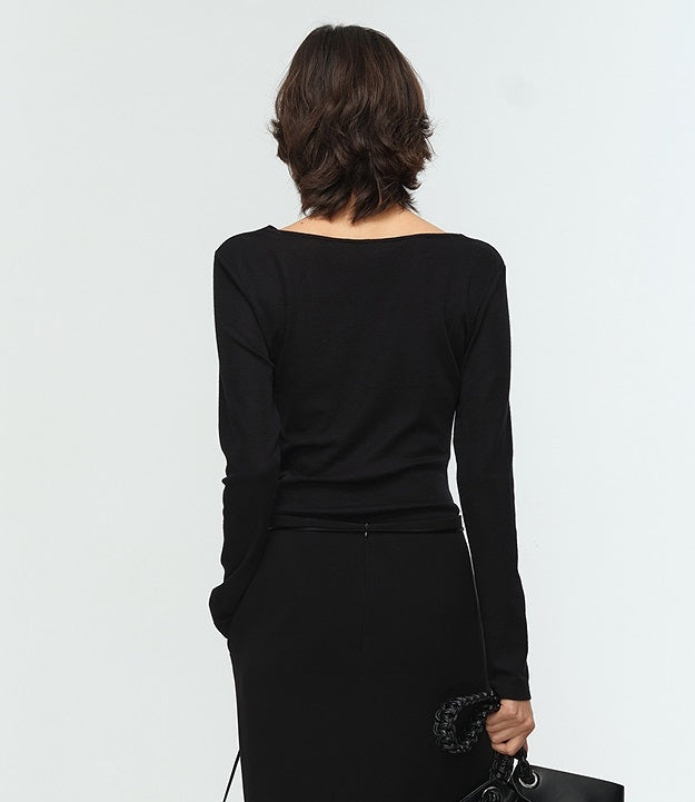 COMME MOI Lu Yan designer's new women's black straight neck silk wool knitwear - CONTROL.