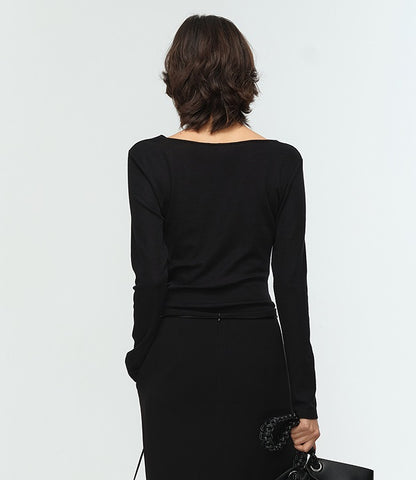 COMME MOI Lu Yan designer's new women's black straight neck silk wool knitwear - CONTROL.