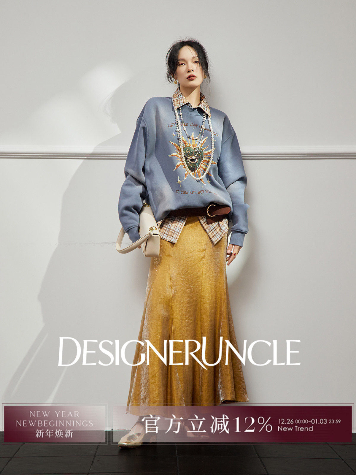 DGU×LAB|Blue sweatshirt puppy print loose crew neck long-sleeved top - PAT