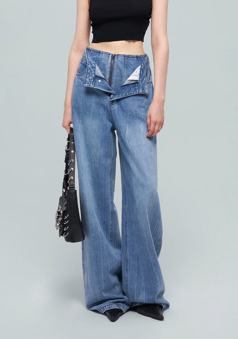 ANNAKIKI Nich Retro fried color loose wide-leg jeans for women-IZUMI