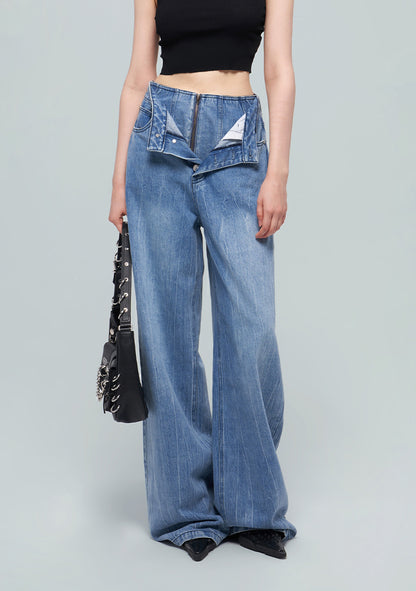 ANNAKIKI Nich Retro fried color loose wide-leg jeans for women-IZUMI