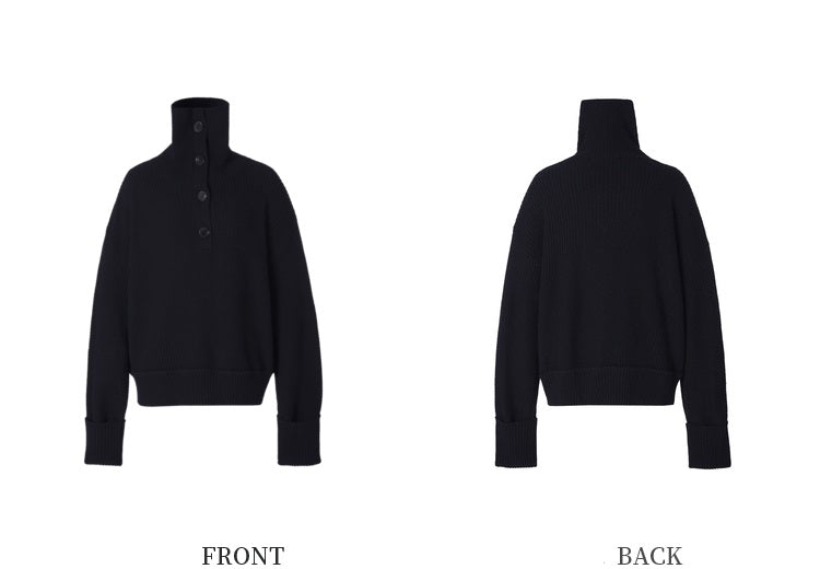 ZHUCHONGYUN winter black lapel loose wool knit top--NANA.