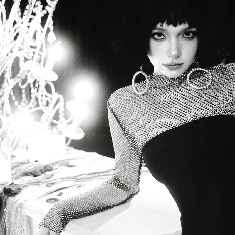 DOLLY Elegant Black Queen Style Turtle Neck Long Sleeve Slim Fit Long Dinner Dress-ELUALIA