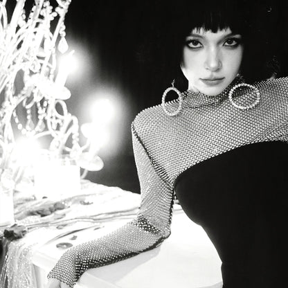 DOLLY Elegant Black Queen Style Turtle Neck Long Sleeve Slim Fit Long Dinner Dress-ELUALIA