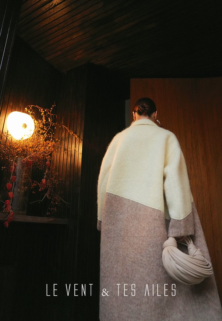 LE VENT&TES AILES French luxury fine long color-block wool coat -ALEC.