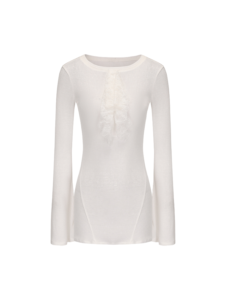 ATELIER MISS LU Lace-embellished Lightweight Knitted Long-sleeved Top - SCALAN.