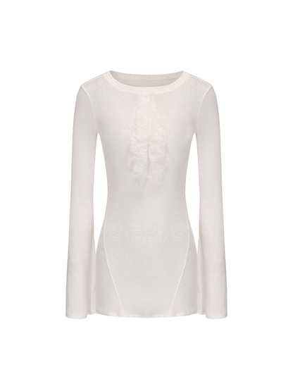 ATELIER MISS LU Lace-embellished Lightweight Knitted Long-sleeved Top - SCALAN.
