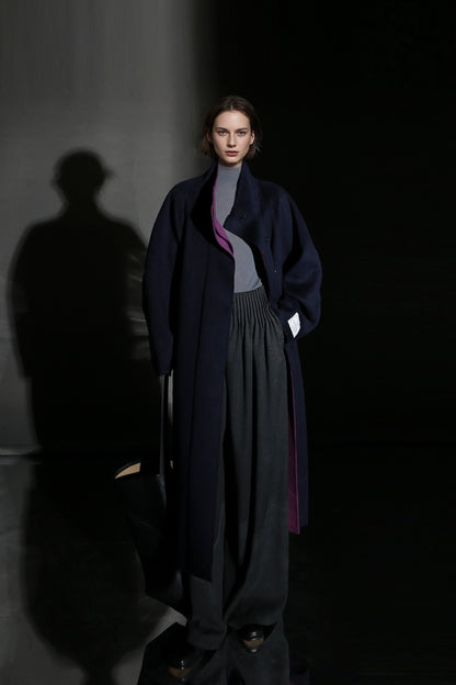 PIAOIN Women's Tweed Jacket Cashmere Long Coat-DAWN