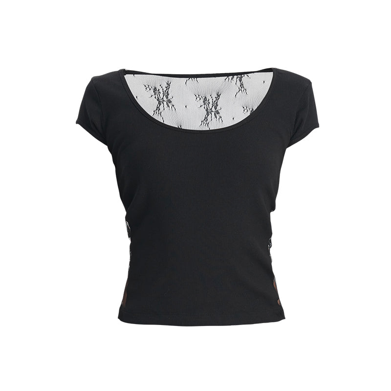 TINY IN  Short Lace Sexy One-Shoulder Top-NAM