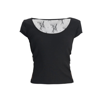 TINY IN  Short Lace Sexy One-Shoulder Top-NAM