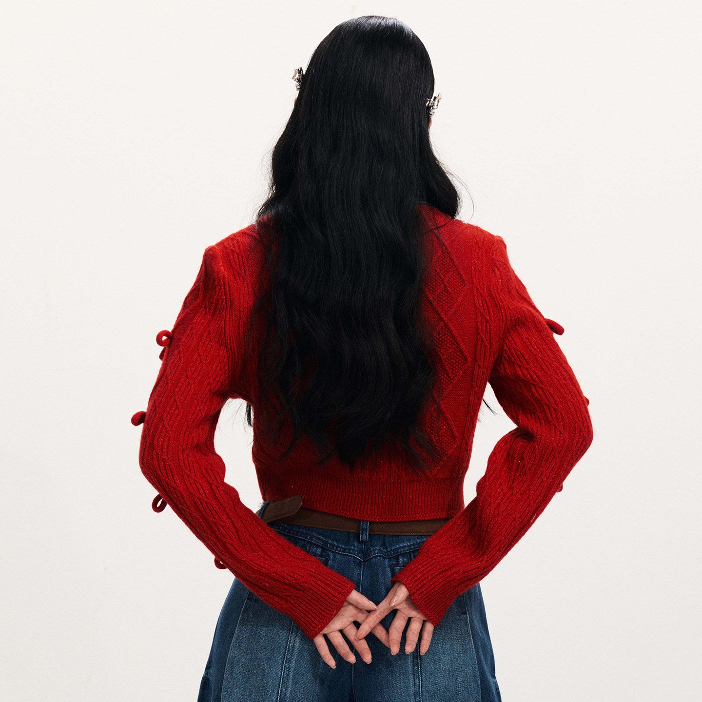 FAME red denim patchwork knitted sweater jacket - ANDREW.
