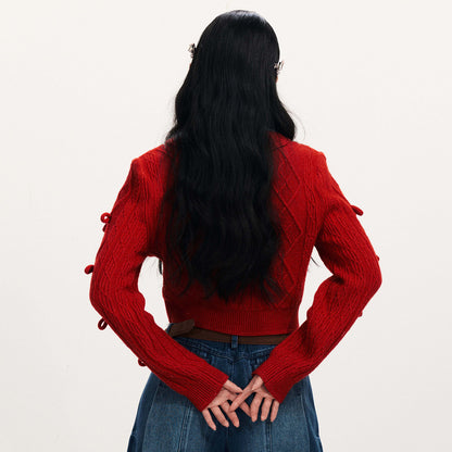 FAME red denim patchwork knitted sweater jacket - ANDREW.