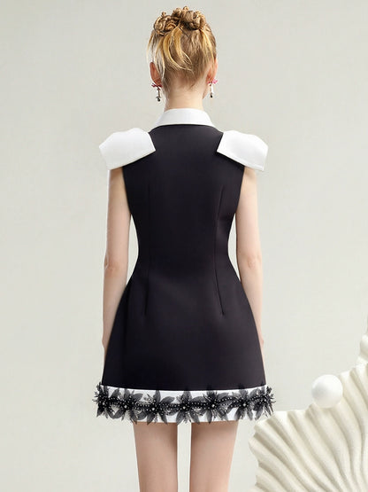 CHECOCRE Stubble black and white temperament women's suit vest dress - TEDE.