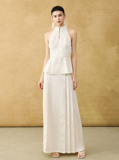 HECO Chinese stand-up collar pressed pleated vest top - SHADOW.