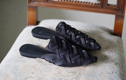 B-FEI pleated Miyake art fabric mules-WALIT.