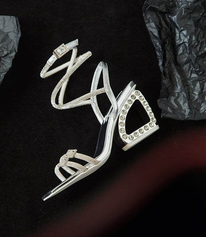 SHOESZOOO Slotted Strappy Open Toe Sandals Leather Block Heel  - DESTINY.