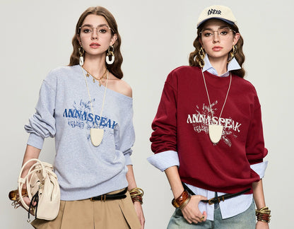 ANNASPEAK crew neck mottled distressed printed sweatshirt-PAMP.