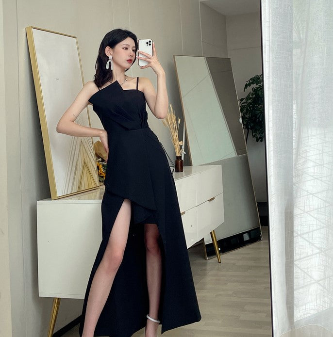 DOLLY Elegant Retro Style Sleeveless Tube Top Long Slit Business Dinner Dress-KIKE