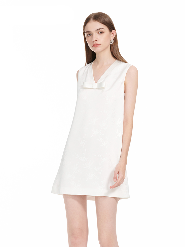 YES BY YESIR |  V-Neck Bow Short Sleeveless Dress - MEILING.