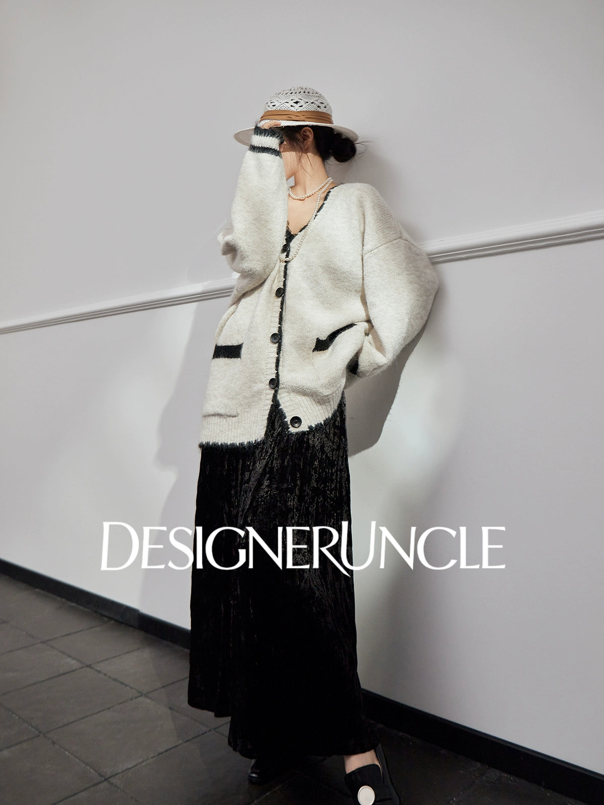 DGU "Twilight Snow" apricot new loose and lazy design knitted cardigan - NICK.