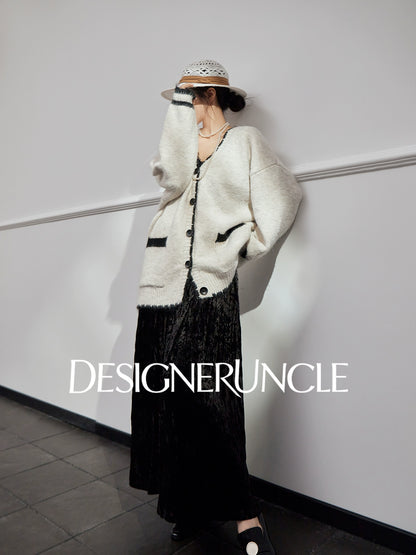 DGU "Twilight Snow" apricot new loose and lazy design knitted cardigan - NICK.