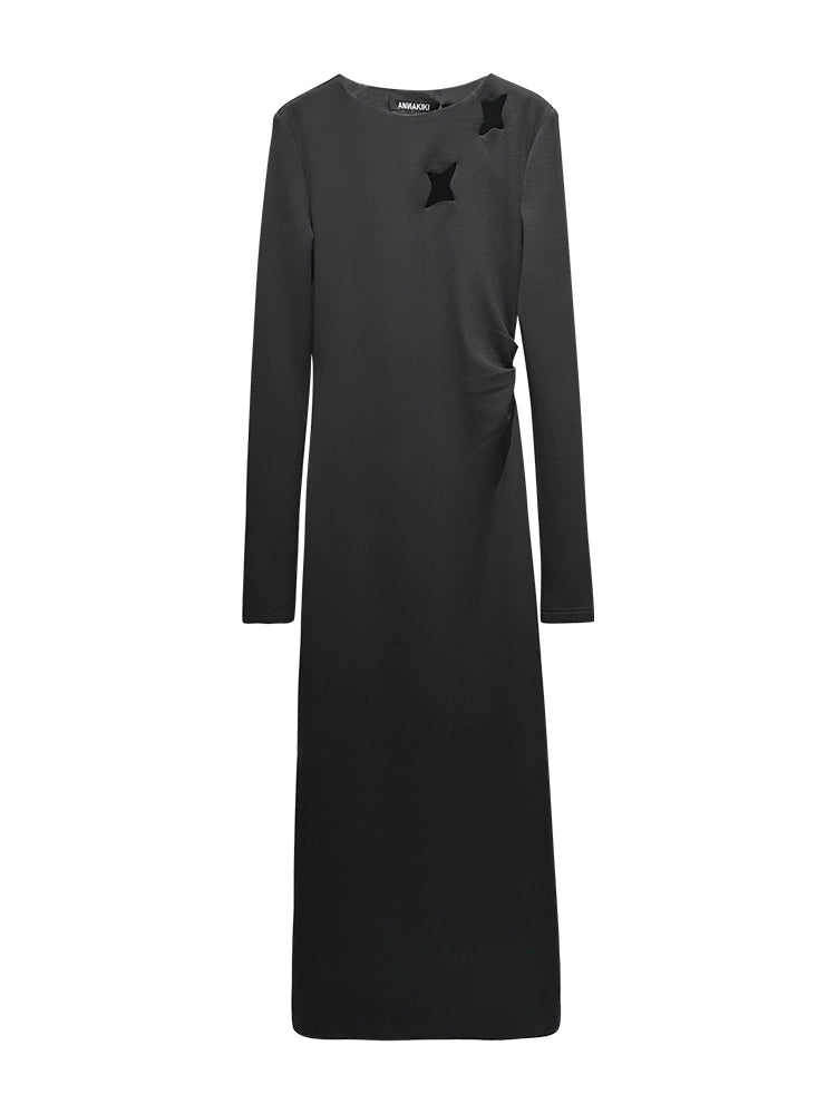 ANNAKIKI Black Cutout Four-Pointed Star Long Sleeve Dress Women-MARTIN