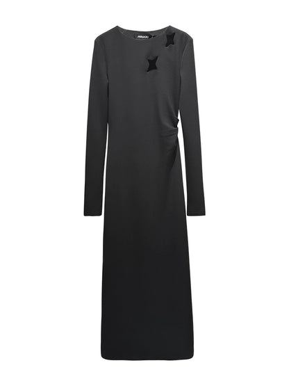 ANNAKIKI Black Cutout Four-Pointed Star Long Sleeve Dress Women-MARTIN