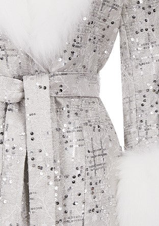 Wardrobes By Chen Sliver Tie Long Sleeve Long Fur Autumn Coat-Evanna