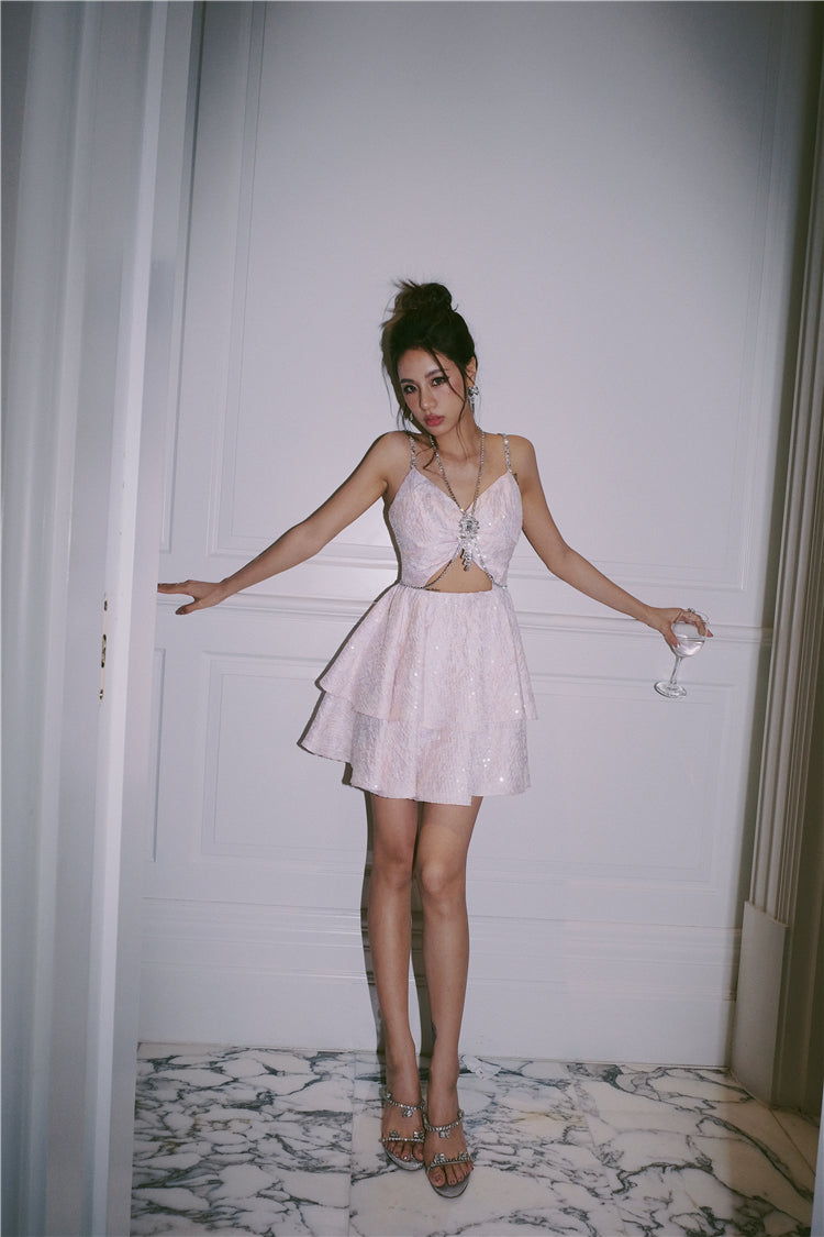 Wardrobes by Chen Pastel Purple V-Neck Sleeveless Diamond Pleat Dress-Shinee