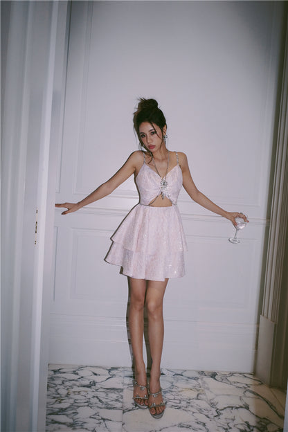 Wardrobes by Chen Pastel Purple V-Neck Sleeveless Diamond Pleat Dress-Shinee