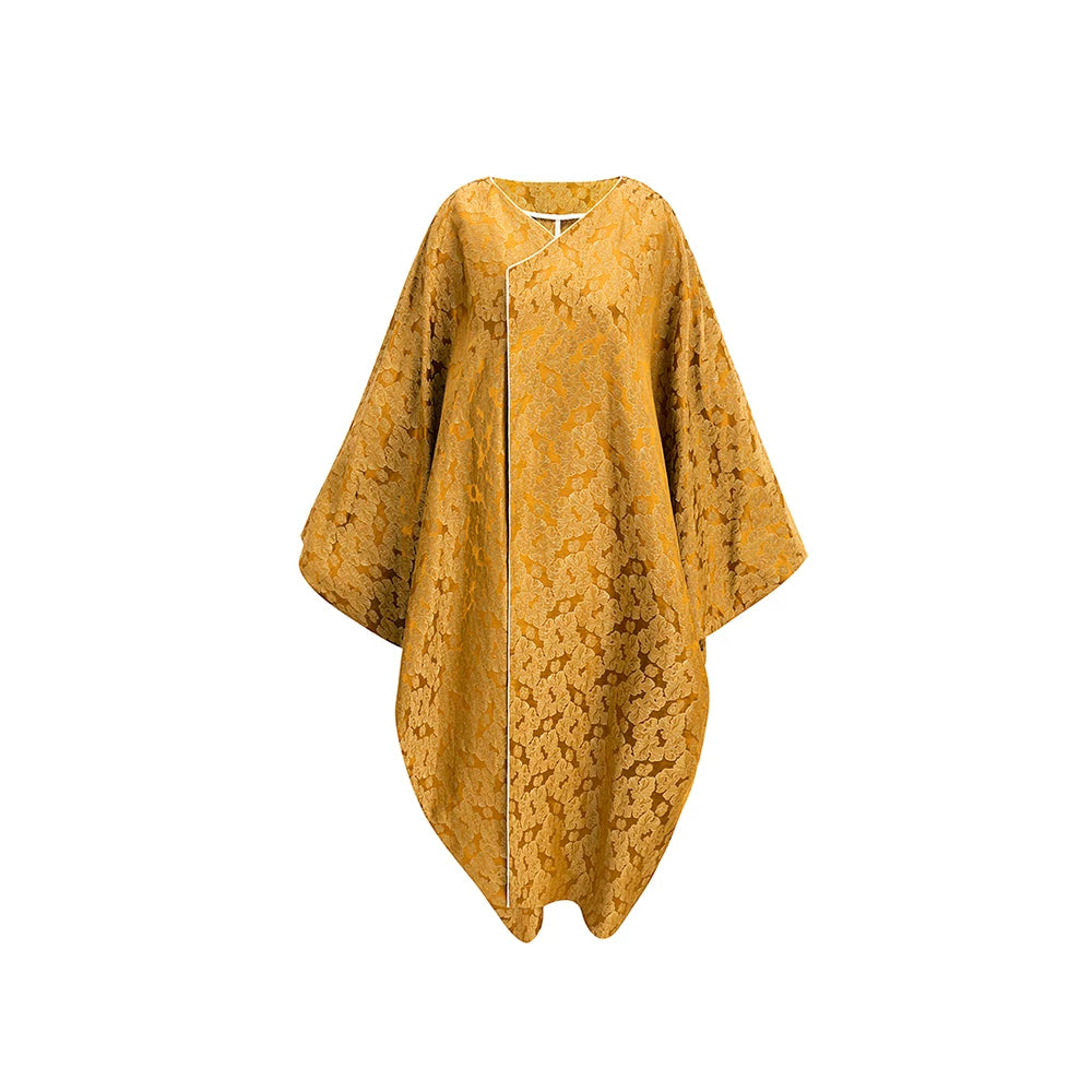 TUYUE gold carving linen  mulberry silk silhouette long coat- VIVIAN.