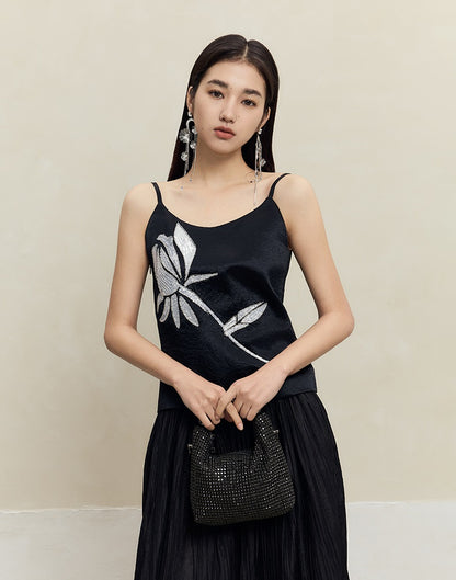 HECO 100% acetate rose embroidered black white camisole - faith.