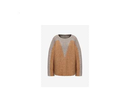 ATELIER MISS LU Love Geometric Fun Contrasting Sheep Wool Sweater - OBSESSED
