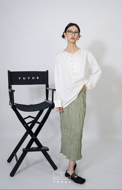 TUYUE  White Cotton Acetic Acid Long Sleeve Shirt - NAOMI.