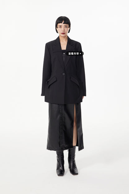 TINYIN  waist silhouette blazer women's one-button mid-length green black-ZYN