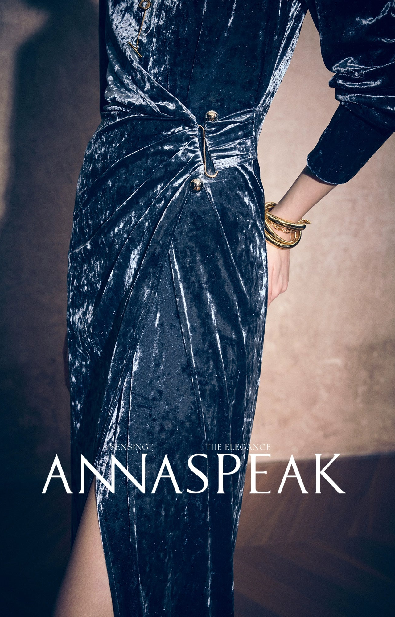 ANNASPEAK  modern elegant ice flower stretch gold diamond velvet dress-MAKS.